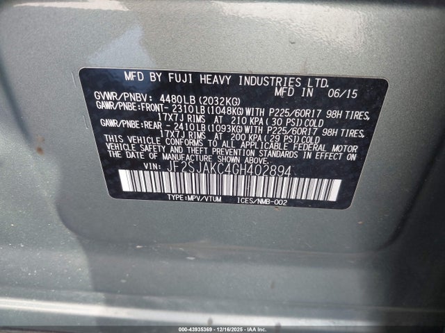 Subaru Forester 2.5i Limited 2016 JF2SJAKC4GH402894 Image 9