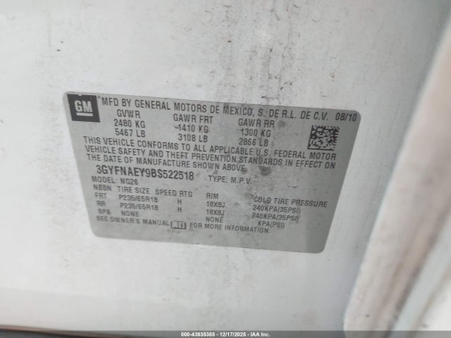 2011 CADILLAC SRX 3GYFNAEY9BS522518 Photo 8