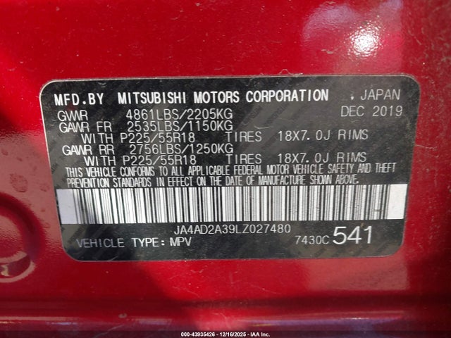 2020 MITSUBISHI OUTLANDER JA4AD2A39LZ027480 Photo 8