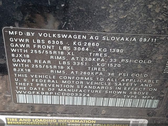 2012 VOLKSWAGEN TOUAREG WVGFK9BP1CD003324 Photo 8