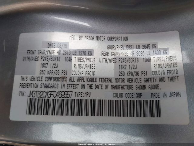 2015 MAZDA CX-9 JM3TB2CA3F0469557 Photo 8