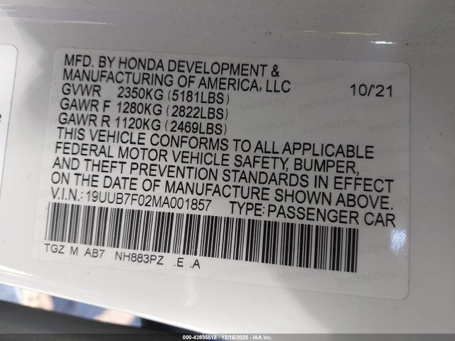 2021 ACURA TLX 19UUB7F02MA001857 Photo 8