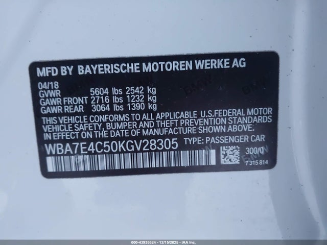 2019 BMW 740I WBA7E4C50KGV28305 Photo 8