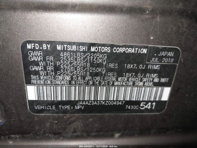 2019 MITSUBISHI OUTLANDER JA4AZ3A37KZ004947 Photo 8