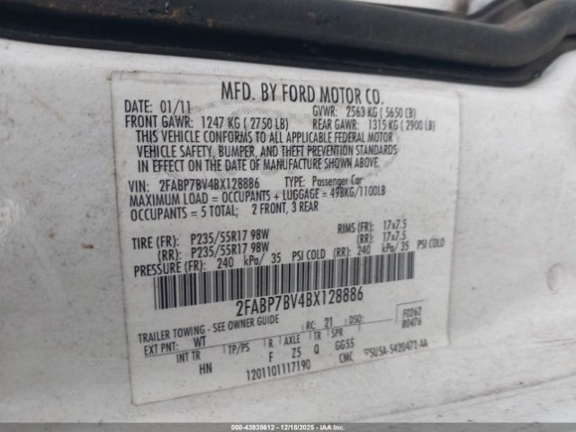 2011 FORD CROWN VICTORIA 2FABP7BV4BX128886 Photo 8