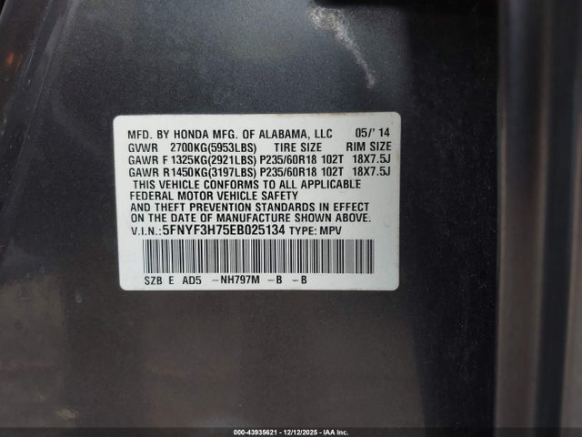 2014 HONDA PILOT 5FNYF3H75EB025134 Photo 8