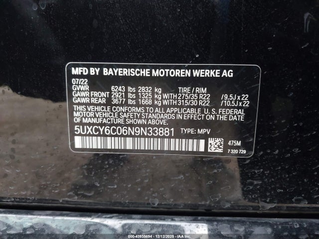 2022 BMW X6 5UXCY6C06N9N33881 Photo 8