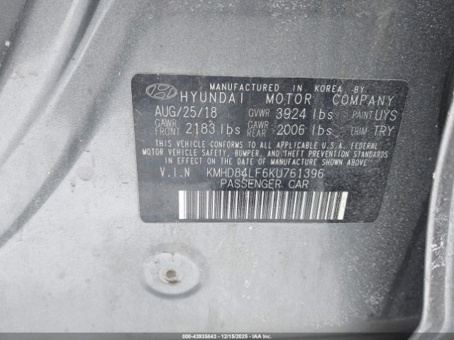 2019 HYUNDAI ELANTRA KMHD84LF6KU761396 Photo 8