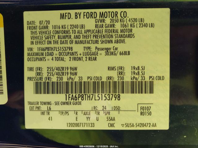 2020 FORD MUSTANG 1FA6P8TH7L5153798 Photo 8