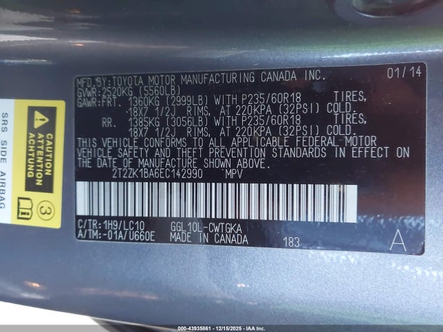 2014 Lexus Rx 350 მანქანა იყიდება აუქციონზე, vin: 2T2ZK1BA6EC142990, აუქციონის ნომერი: 43935861