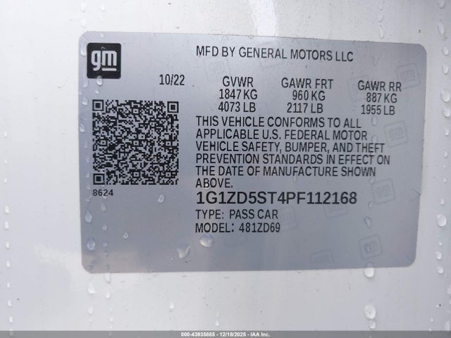 1G1ZD5ST4PF112168 Chevrolet Malibu Fwd 1lt
