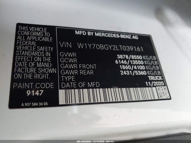 W1Y70BGY2LT039161 Mercedes-Benz Sprinter 1500 Standard Roof I4