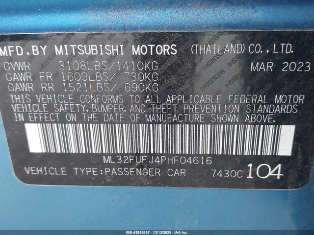 2023 MITSUBISHI MIRAGE G4 ML32FUFJ4PHF04616 Photo 8
