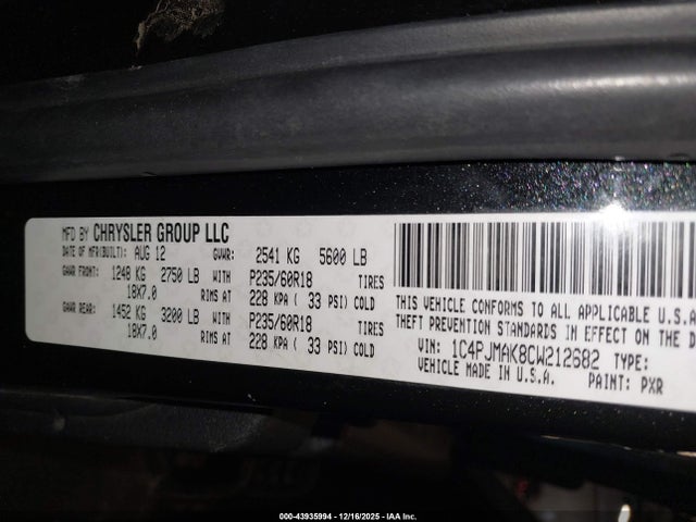 Aukcja sprzedaży 2012 Jeep Liberty Sport, vin: 1C4PJMAK8CW212682, numer aukcji: 43935994