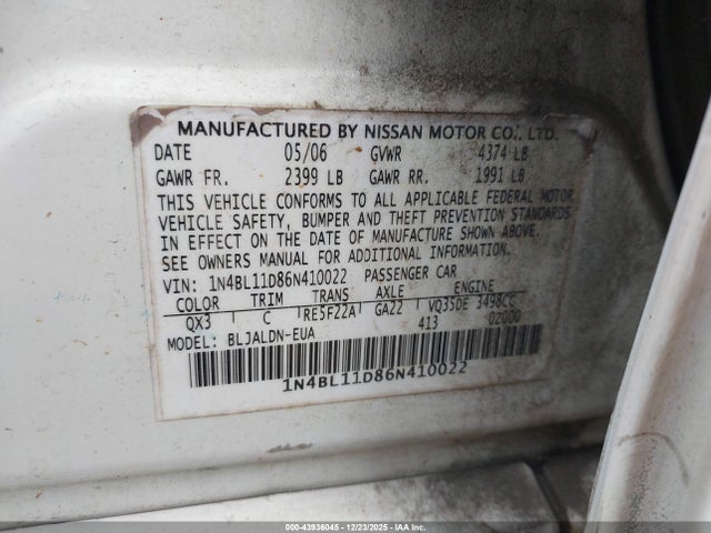 2006 NISSAN ALTIMA 1N4BL11D86N410022 Photo 8