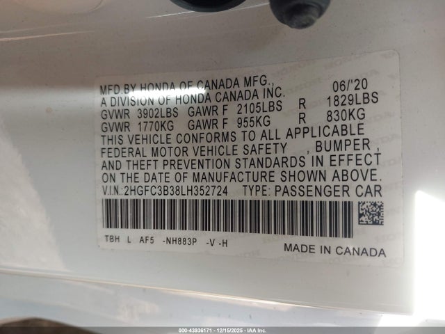 Honda CIVIC EX 2020 2HGFC3B38LH352724 Image 9