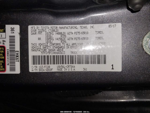 2017 TOYOTA TUNDRA 5TFUY5F1XHX643613 Photo 8