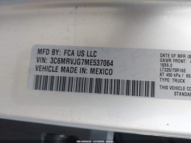 3C6MRVJG7ME537064 RAM Promaster 3500 Cargo Van High Roof 159 Wb Ext