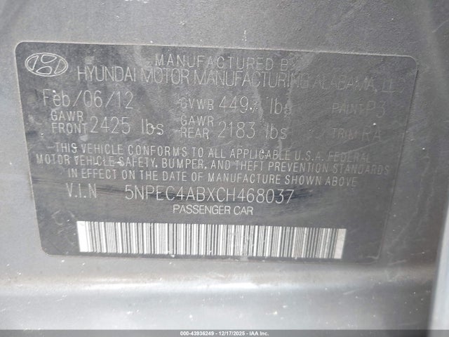 2012 HYUNDAI SONATA 5NPEC4ABXCH468037 Photo 8