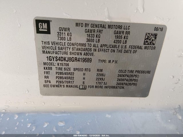 2016 CADILLAC ESCALADE 1GYS4DKJ8GR419689 Photo 8