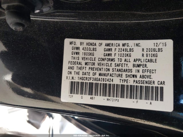 Honda ACCORD LX 2016 1HGCR2F38GA090424 Image 9