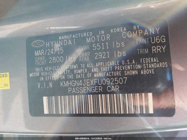 2015 HYUNDAI GENESIS KMHGN4JEXFU092507 Photo 8