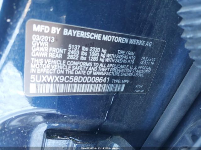 2013 BMW X3 5UXWX9C58D0D08641 Photo 8