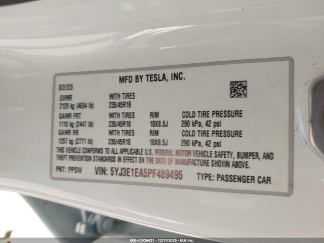 2023 TESLA MODEL 3 5YJ3E1EA5PF489495 Photo 8