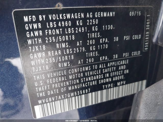 2016 VOLKSWAGEN TIGUAN WVGBV7AX7GW535697 Photo 8