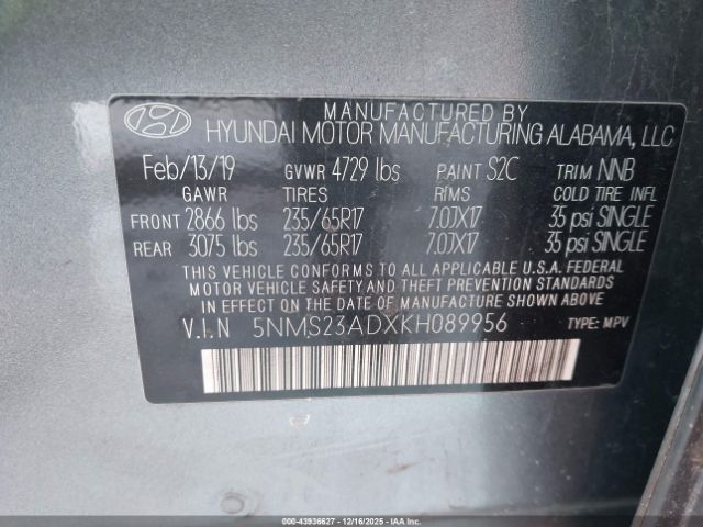 2019 HYUNDAI SANTA FE 5NMS23ADXKH089956 Photo 8