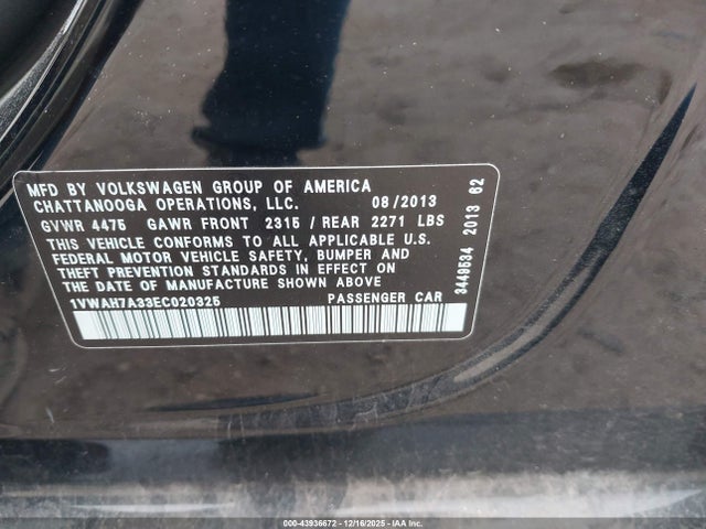 1VWAH7A33EC020325 Volkswagen Passat 2.5l Wolfsburg Edition