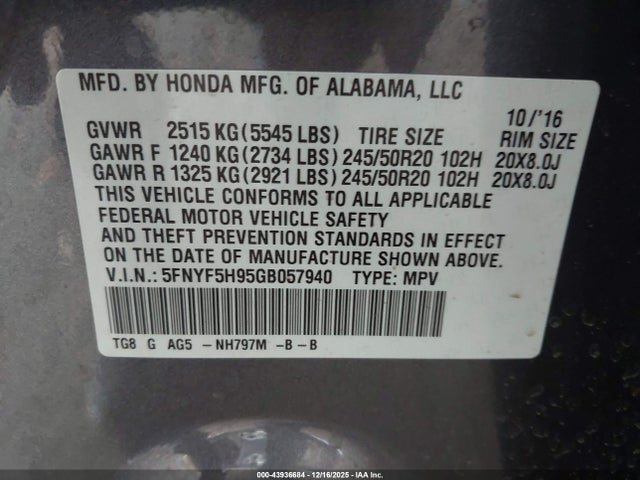 2016 HONDA PILOT 5FNYF5H95GB057940 Photo 8