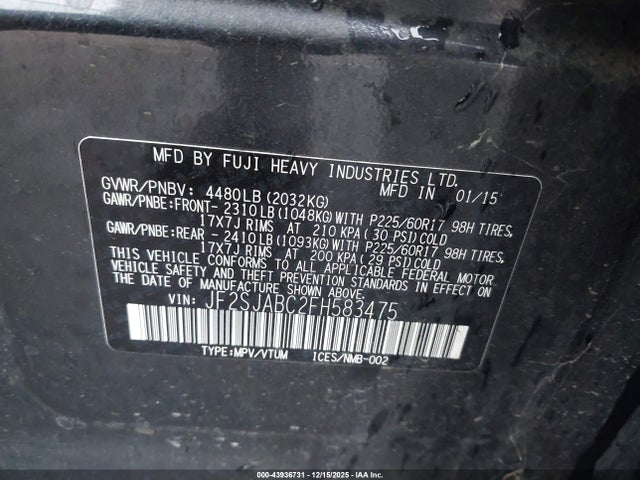 Subaru Forester 2.5i 2015 JF2SJABC2FH583475 Image 9