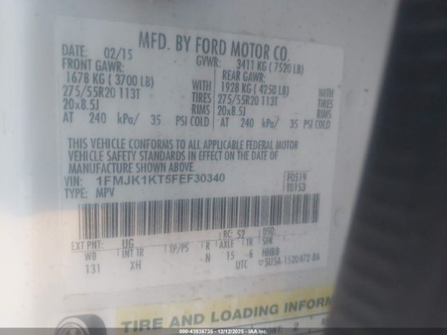 2015 FORD EXPEDITION EL 1FMJK1KT5FEF30340 Photo 8