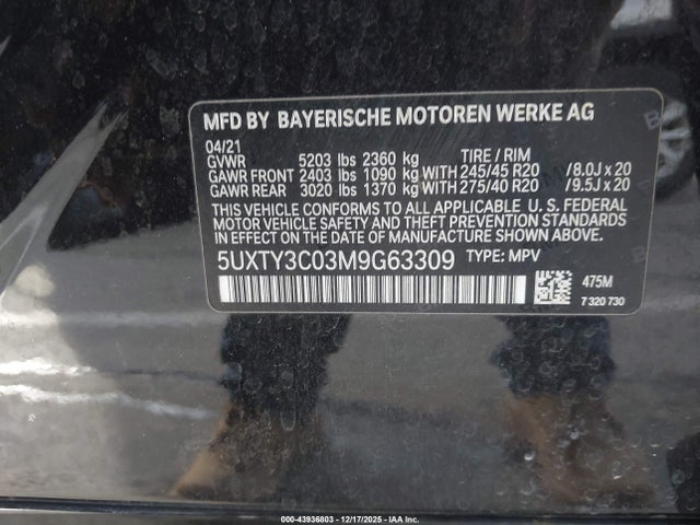 2021 BMW X3 5UXTY3C03M9G63309 Photo 8