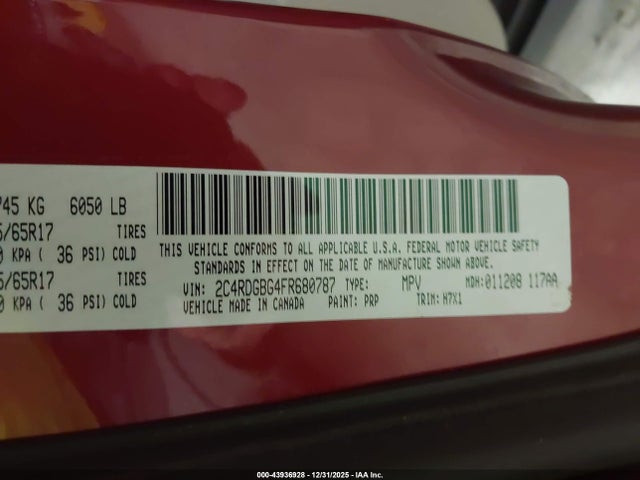 Продаж на аукціоні авто 2015 Dodge Grand Caravan American Value Pkg, vin: 2C4RDGBG4FR680787, номер лоту: 43936928