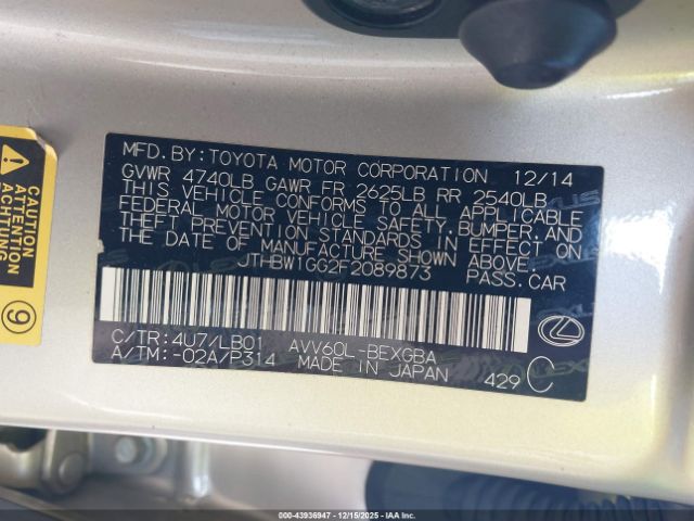 2015 LEXUS ES 300H JTHBW1GG2F2089873 Photo 8