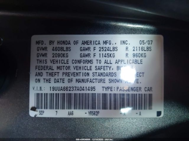 2007 ACURA TL 19UUA66237A041495 Photo 8
