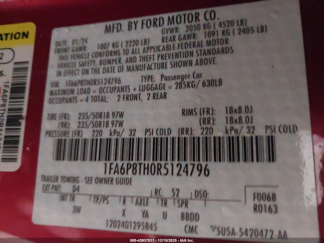 Ford Mustang Ecoboost Premium Fastback 2024 1FA6P8TH0R5124796 Image 9