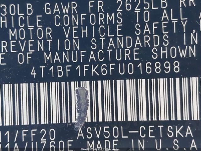 2015 TOYOTA CAMRY 4T1BF1FK6FU016898 Photo 8