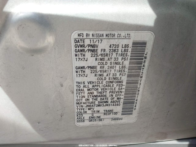 JN8AT2MV3JW314340 Nissan ROGUE S