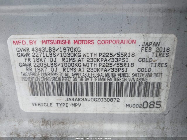 2016 MITSUBISHI OUTLANDER SPORT JA4AR3AU0GZ030872 Photo 8