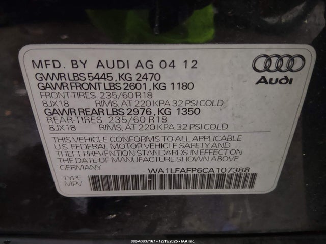 2012 AUDI Q5 WA1LFAFP6CA107388 Photo 8