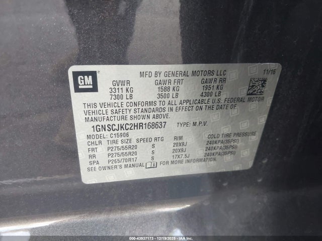 1GNSCJKC2HR168637 Chevrolet Suburban Premier