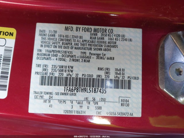 1FA6P8TH9L5187435 Ford Mustang Ecoboost Premium Fastback