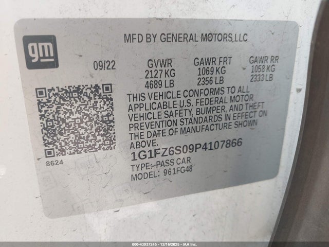 43937245 :رقم المزاد ، 1G1FZ6S09P4107866 vin ، 2023 Chevrolet Bolt Euv Fwd Premier مزاد بيع