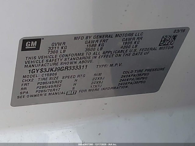 2016 CADILLAC ESCALADE ESV 1GYS3JKJ9GR333311 Photo 8