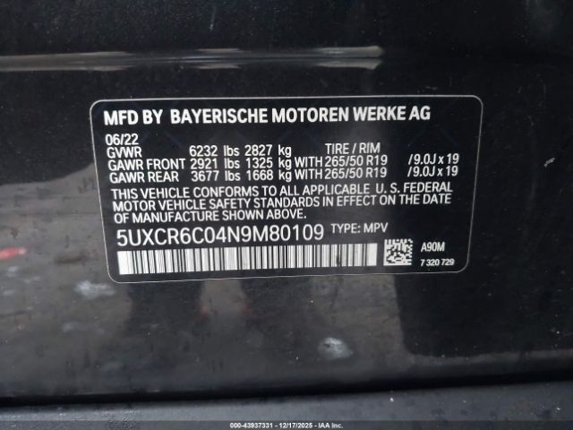 2022 BMW X5 5UXCR6C04N9M80109 Photo 8