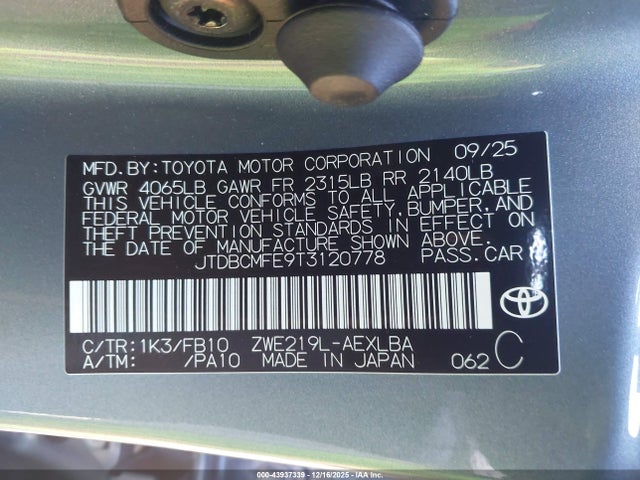 Toyota Corolla Hybrid Le 2026 JTDBCMFE9T3120778 Image 9