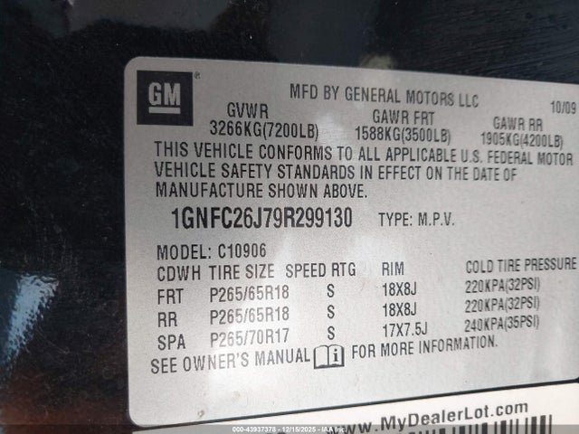 2009 CHEVROLET SUBURBAN 1GNFC26J79R299130 Photo 8